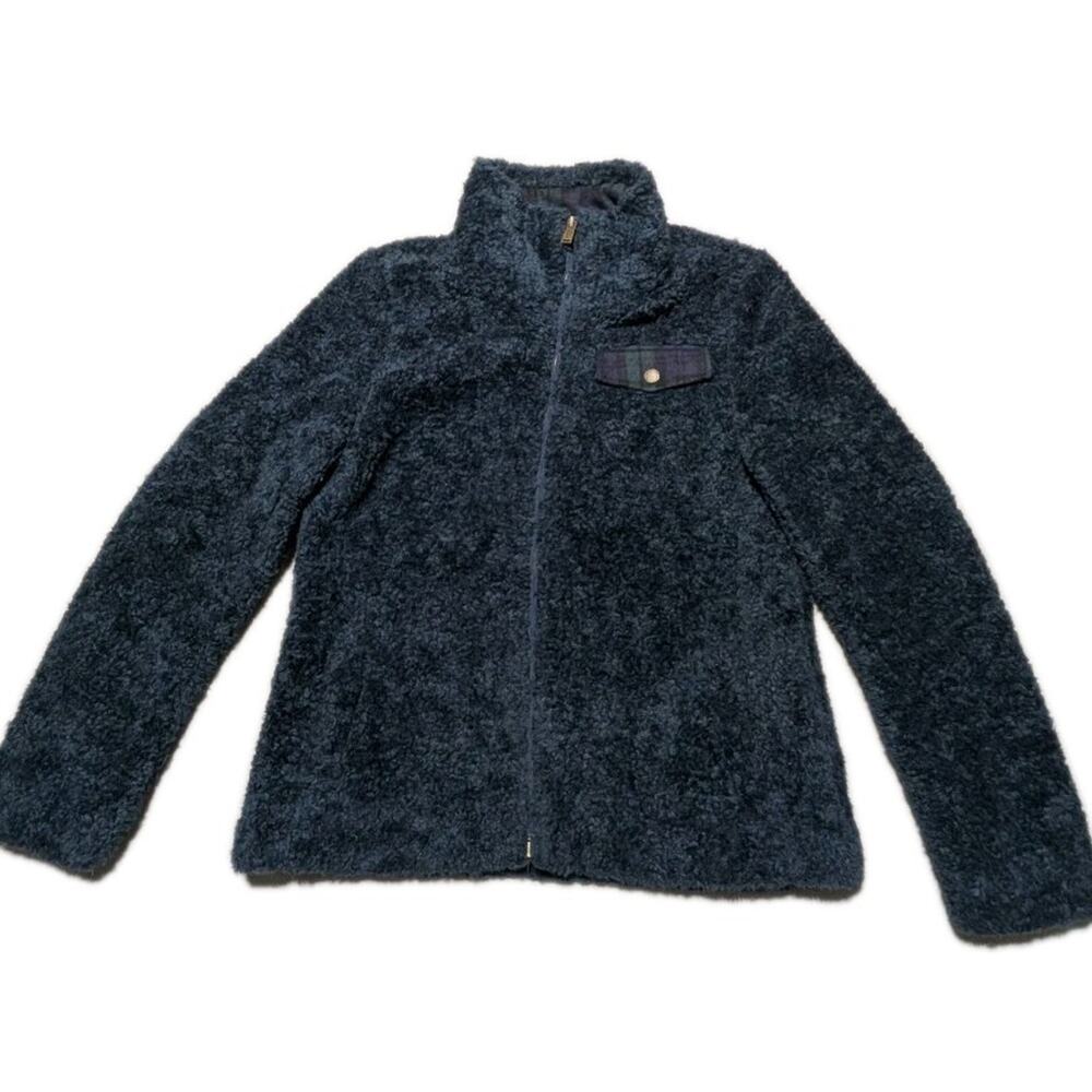 Pendleton Sherpa Fleece Jacket Women M Blue Plaid Accent Full Zip Mock Neck - Picture 5 of 15